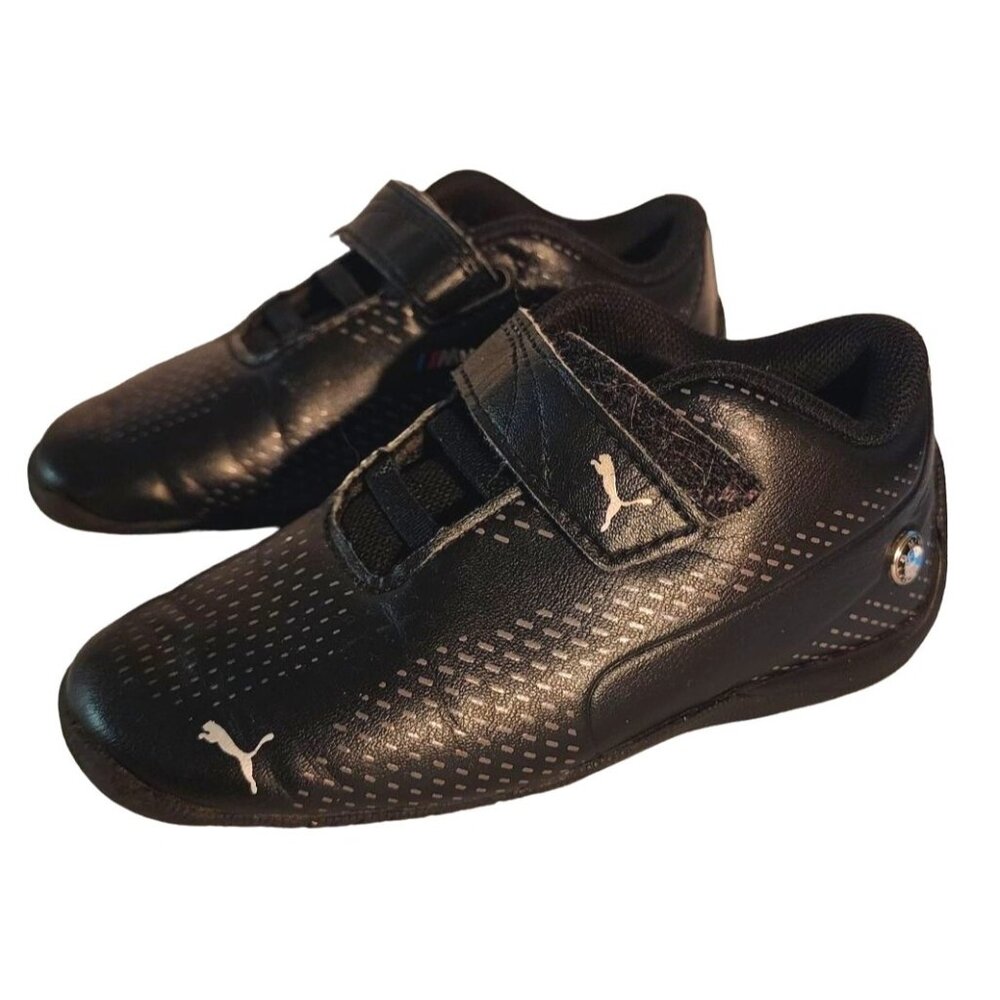 Puma Boys 9c Moto Sport BMW Black Leather Adjustable SfPf Home *Q4